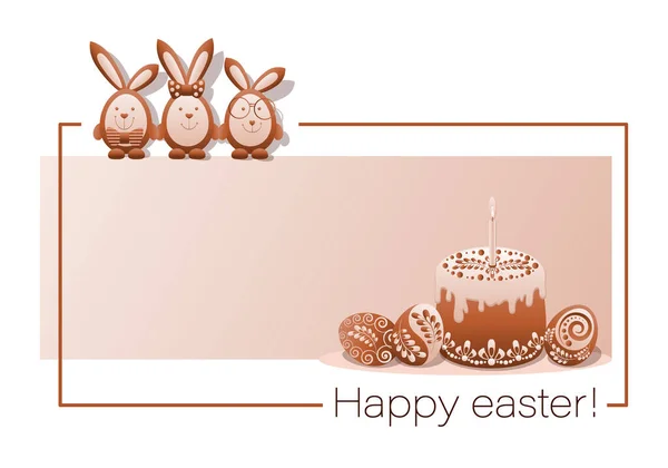 Frohe Ostern. Osterkuchen. Dekorierte Plätzchen in Form eines Eies und eines Schokohasen. Ostern — Stockvektor