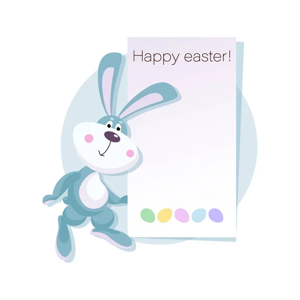 Cute Easter Bunny. Design funny character with a horizontal poster on a light blue background — Stock Vector