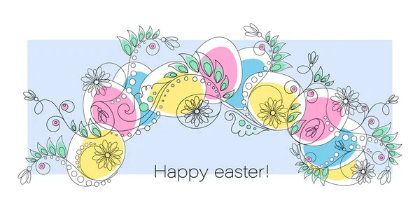 Easter poster. Greeting card. Decorative horizontal composition of Easter eggs, hand drawn — Stock Vector