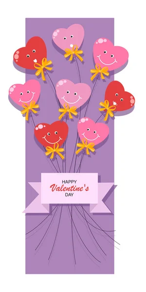 Hearty congratulations. Vector balloons. St. Valentines Day. Vertical poster, postcard. — Stock Vector