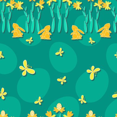 Güneşli Tavşan. Paskalya geçmişi. Bahar, tavşan ve kelebek, çiçek. İlkbahar doğası. 