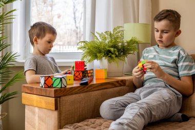 İki erkek kardeş Rubiks Küpü 'nü birleştirip mantıklı kararlar vermeyi düşünüyorlar.