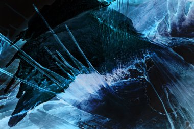 Siyah teknoloji arka planında soyut mavi elektrik dalgası. Sudaki neon ışığı boyası, akrilik patlama, sıvı sanat