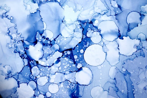 Abstrakter Blauer Farbhintergrund Wasserblasen Tropfen Flecken Spritzer Textur Muster — Stockfoto