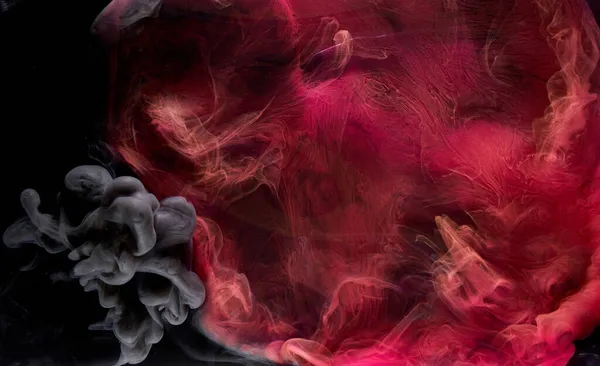 Červený Černý Pigment Vířící Inkoust Abstraktní Pozadí Tekutý Kouř Barva — Stock fotografie