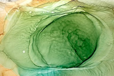 Soyut yeşil suluboya arka plan. Boya lekeleri ve dalgalı su lekeleri, lüks sıvı sıvı sanat duvar kağıdı.