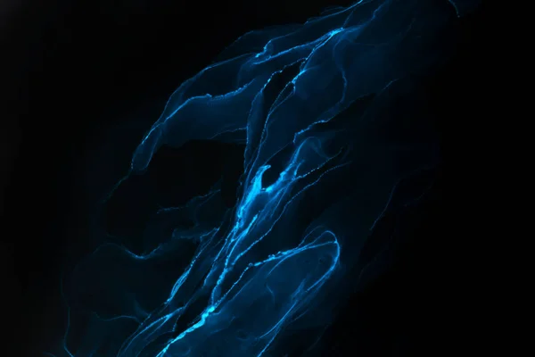 Абстрактная Синяя Электрическая Волна Черном Технологическом Фоне Неоновая Световая Краска — стоковое фото