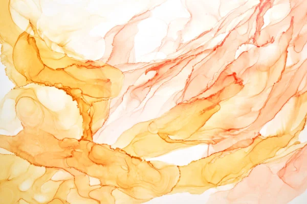 Absztrakt Okker Akvarell Fehér Háttér Sárga Narancs Barna Festék Foltok — Stock Fotó