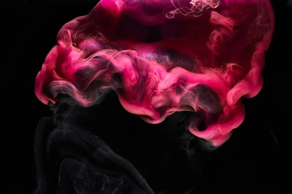 Humo Rosa Sobre Fondo Tinta Negra Niebla Colorida Toque Abstracto — Foto de Stock