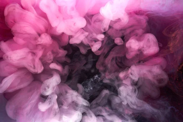 Fumée Rose Sur Fond Encre Noire Brouillard Coloré Touche Tourbillonnante — Photo