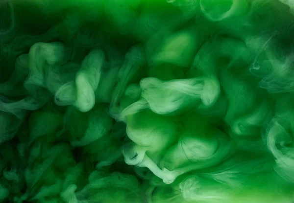 Zöld Füst Fekete Tinta Háttér Színes Köd Absztrakt Örvénylő Smaragd — Stock Fotó