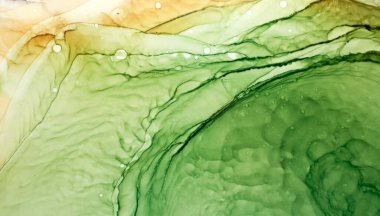 Soyut yeşil suluboya arka plan. Boya lekeleri ve dalgalı su lekeleri, lüks sıvı sıvı sanat duvar kağıdı.