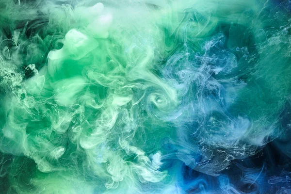 Blaugrüner Rauch Auf Schwarzem Tuschgrund Bunter Nebel Abstrakt Wirbelndes Meer — Stockfoto