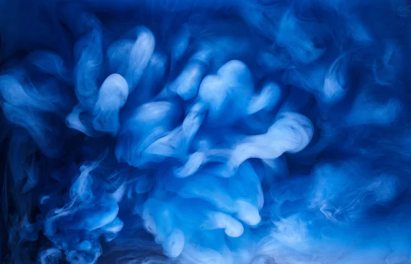 Blauwe Rook Zwarte Inkt Achtergrond Kleurrijke Mist Abstracte Kolkende Oceaan — Stockfoto