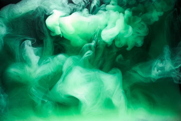 Fumée Verte Sur Fond Encre Noire Brouillard Coloré Mer Abstraite — Photo