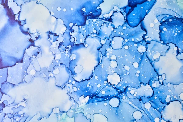 Abstraktní Modré Pozadí Barvy Vodní Bubliny Kapky Skvrny Splash Textury — Stock fotografie