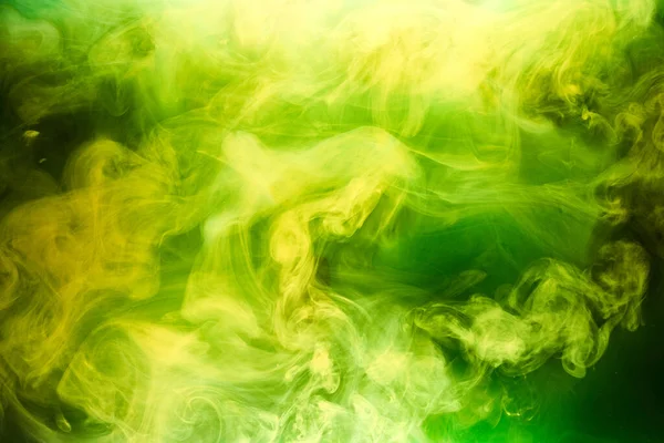 Fumo Verde Sfondo Inchiostro Nero Nebbia Colorata Astratto Vorticoso Mare — Foto Stock