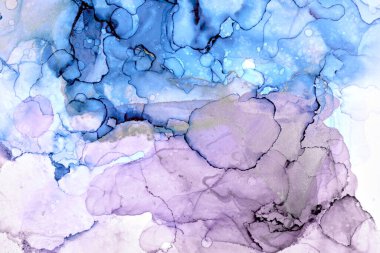 Soyut mavi mürekkep arkaplanı, boya lekeleri ve sudaki lekeler, lüks sıvı sanat eseri duvar kağıdı, mermer doku.