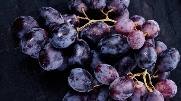 Bunch Black Grapes Isolated Black Background — Stock Photo, Image