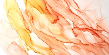 Beyaz arka planda soyut Ocher suluboya. Sarı turuncu kahverengi boya lekeleri ve sudaki lekeler, lüks sıvı sıvı sanat duvar kağıdı, sonbahar renklerinin karışımı.