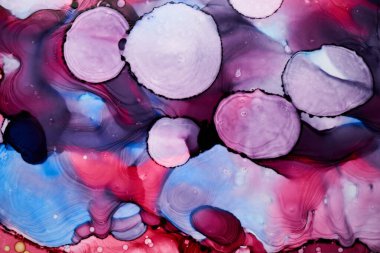 Soyut mavi pembe mürekkep arkaplanı, renkli boya lekeleri ve su kabarcıkları, lüks sıvı sıvı sanat duvar kağıdı.