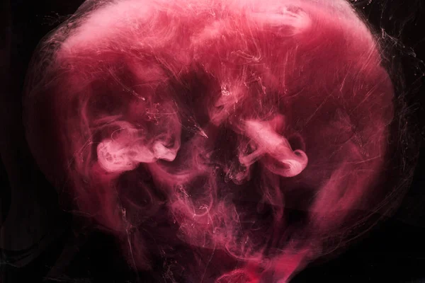 Fumo Rosa Sobre Fundo Tinta Preta Nevoeiro Colorido Toque Abstrato — Fotografia de Stock