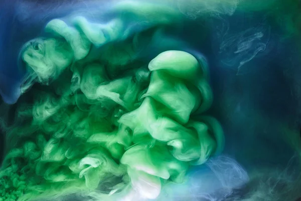 Fumo Verde Blu Sfondo Inchiostro Nero Nebbia Colorata Mare Astratto — Foto Stock