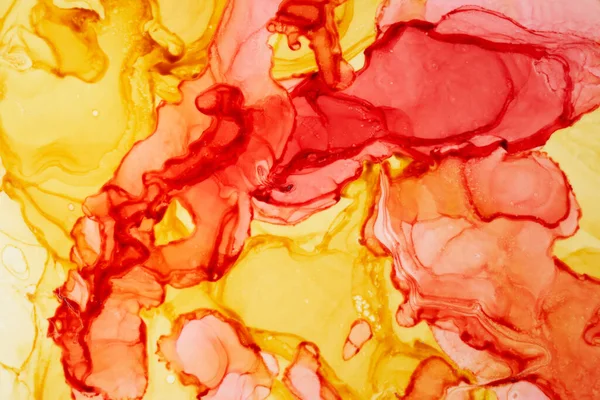 Fondo Acuarela Amarillo Rojo Abstracto Manchas Pintura Manchas Onduladas Agua — Foto de Stock