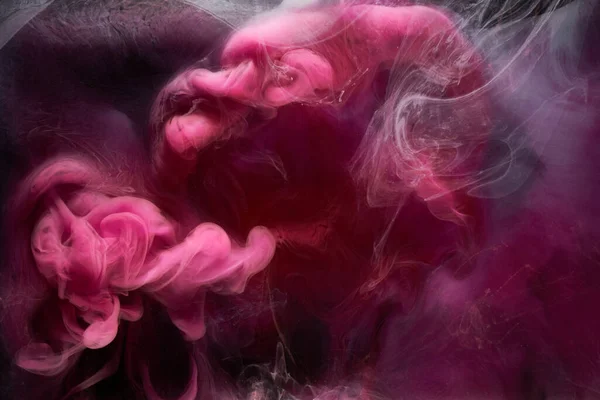 Rosafarbener Rauch Auf Schwarzem Tuschgrund Bunter Nebel Abstrakt Wirbelnde Berührung — Stockfoto