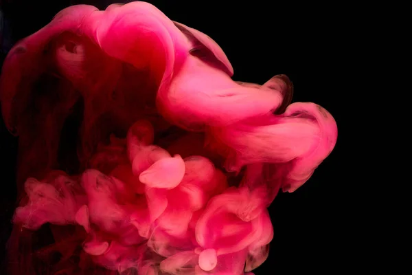 Różowy Dym Czarnym Tle Atramentu Kolorowa Mgła Abstrakcyjny Wirujący Dotyk — Zdjęcie stockowe
