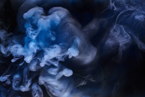 Blauwe Rook Zwarte Inkt Achtergrond Kleurrijke Mist Abstracte Kolkende Oceaan — Stockfoto