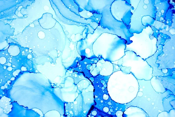 Absztrakt Kék Festék Háttér Víz Buborékok Csepp Foltok Fröccsenő Textúra — Stock Fotó
