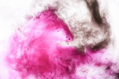 Pembe duman mürekkep arka planı, renkli sis, soyut girdap dokunuşu okyanus denizi, akrilik boya pigmenti su altında.