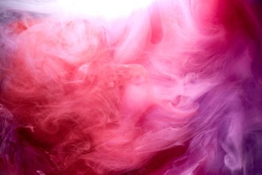 Pembe duman mürekkep arka planı, renkli sis, soyut girdap dokunuşu okyanus denizi, akrilik boya pigmenti su altında.
