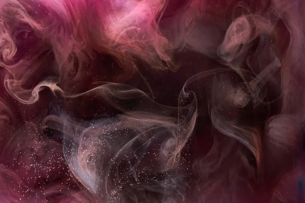 Růžový Kouř Černém Inkoustu Pozadí Barevná Mlha Abstraktní Vířící Dotek — Stock fotografie