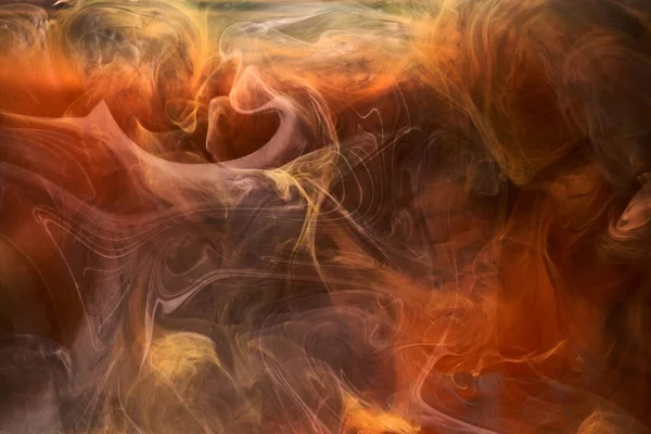 Narancs Füst Fekete Tinta Háttér Színes Köd Absztrakt Örvénylő Óceán — Stock Fotó