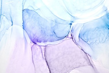 Soyut mavi mürekkep arkaplanı, boya lekeleri ve sudaki lekeler, lüks sıvı sanat eseri duvar kağıdı, mermer doku.