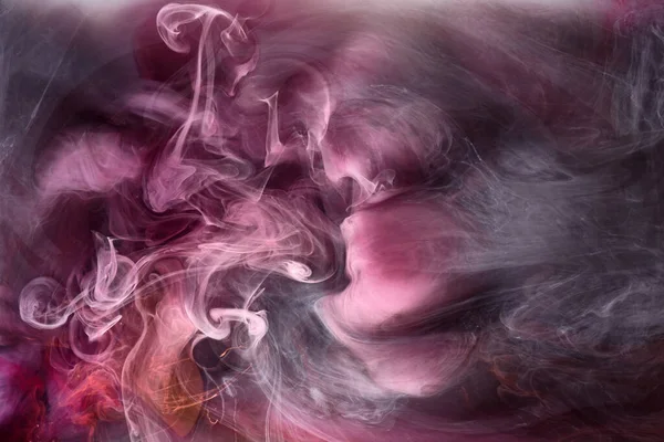 Fumo Rosa Sfondo Inchiostro Nero Nebbia Colorata Astratto Tocco Vorticoso — Foto Stock