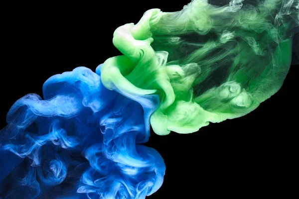 Blauwe Groene Rook Zwarte Inkt Achtergrond Kleurrijke Mist Abstracte Kolkende — Stockfoto
