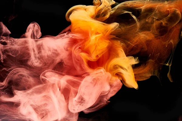 Оранжевый Дым Черном Фоне Чернил Красочный Туман Абстрактное Вихревое Море — стоковое фото
