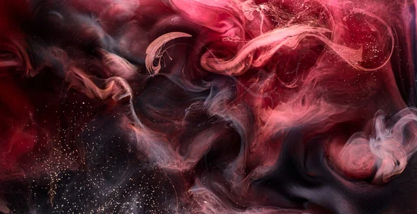 Zwarte Rode Inkt Achtergrond Kleurrijke Mist Abstracte Wervelende Oceaan Acrylverf — Stockfoto