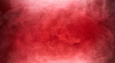 Siyah ve kırmızı mürekkep arka plan, renkli sis, soyut girdap okyanusu, akrilik boya pigmenti su altında, beyaz duman