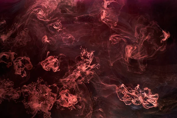 黑色和红色墨水背景 五颜六色的雾 抽象的漩涡海洋 水下丙烯酸颜料 — 图库照片