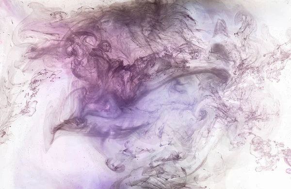 Dark smoke on white ink background, colorful fog, abstract swirling ocean sea, acrylic paint pigment underwater