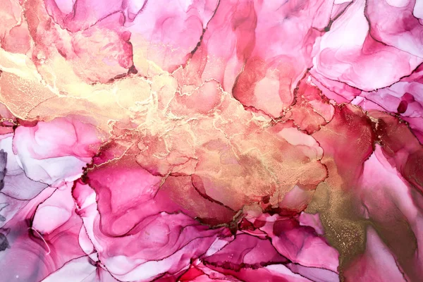 Luxuoso Fundo Abstrato Técnica Tinta Álcool Pintura Líquida Ouro Rosa — Fotografia de Stock