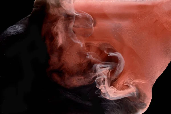 Orange Smoke Black Ink Background Colorful Fog Abstract Swirling Touch — Stock Photo, Image