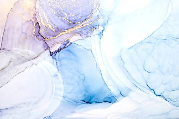 酒精油墨技术 紫色金色液体绘画 分散的丙烯酸斑点和旋转污迹 印刷材料的奢华抽象背景 — 图库照片