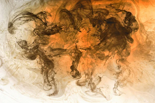 Oranje Witte Zwarte Rook Achtergrond Kleurrijke Mist Abstracte Wervelende Inkt — Stockfoto
