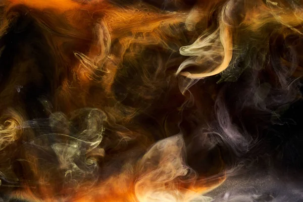Orange Smoke Black Ink Background Colorful Fog Abstract Swirling Ocean — Stock Photo, Image