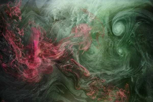 Humo Rosa Verde Sobre Fondo Tinta Negra Niebla Colorida Toque — Foto de Stock